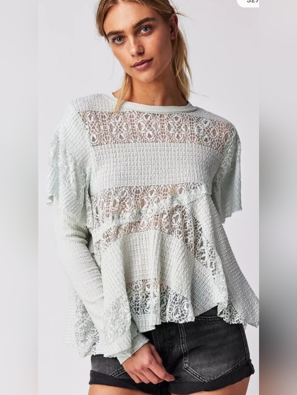 NWOT Free People Snowfall Lace Patchwork Ruffles Tunic